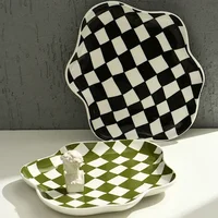 INS Checkerboard Ceramic Plate Jewelry StoragePlate DessertPlate Dessert plate Home Decoration Retro DinnerPlate Tableware 2