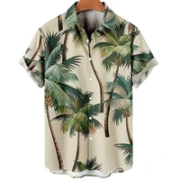 Men Hawaiian Casual shirt Men's beach Short Sleeve Shirts Coconut Tree Pattern Print Casual Seaside Lapel Button Up Shirt Tops 1
