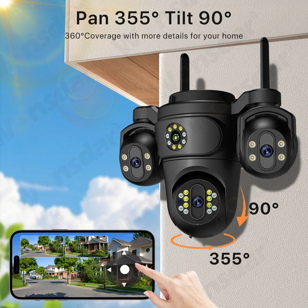 WONSADR Three Screen Three Lens HD WIFI IP Camera Dual Lens Camera Auto Tracking IP66 Waterproof CCTV Video Security Cam iCsee 6