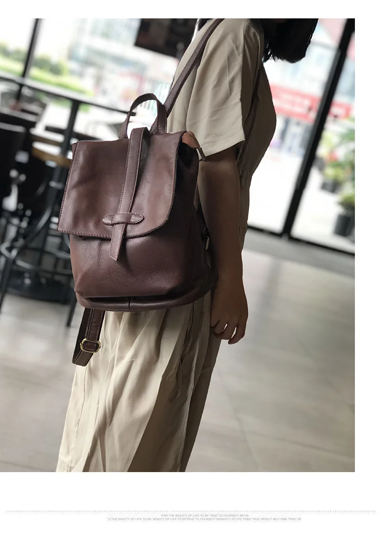 Natural Real Cowhide Women Backpack Vintage Genuine Leather Simple Small Bagpack Travel Soft Mini Cute Bookbags For Girls
