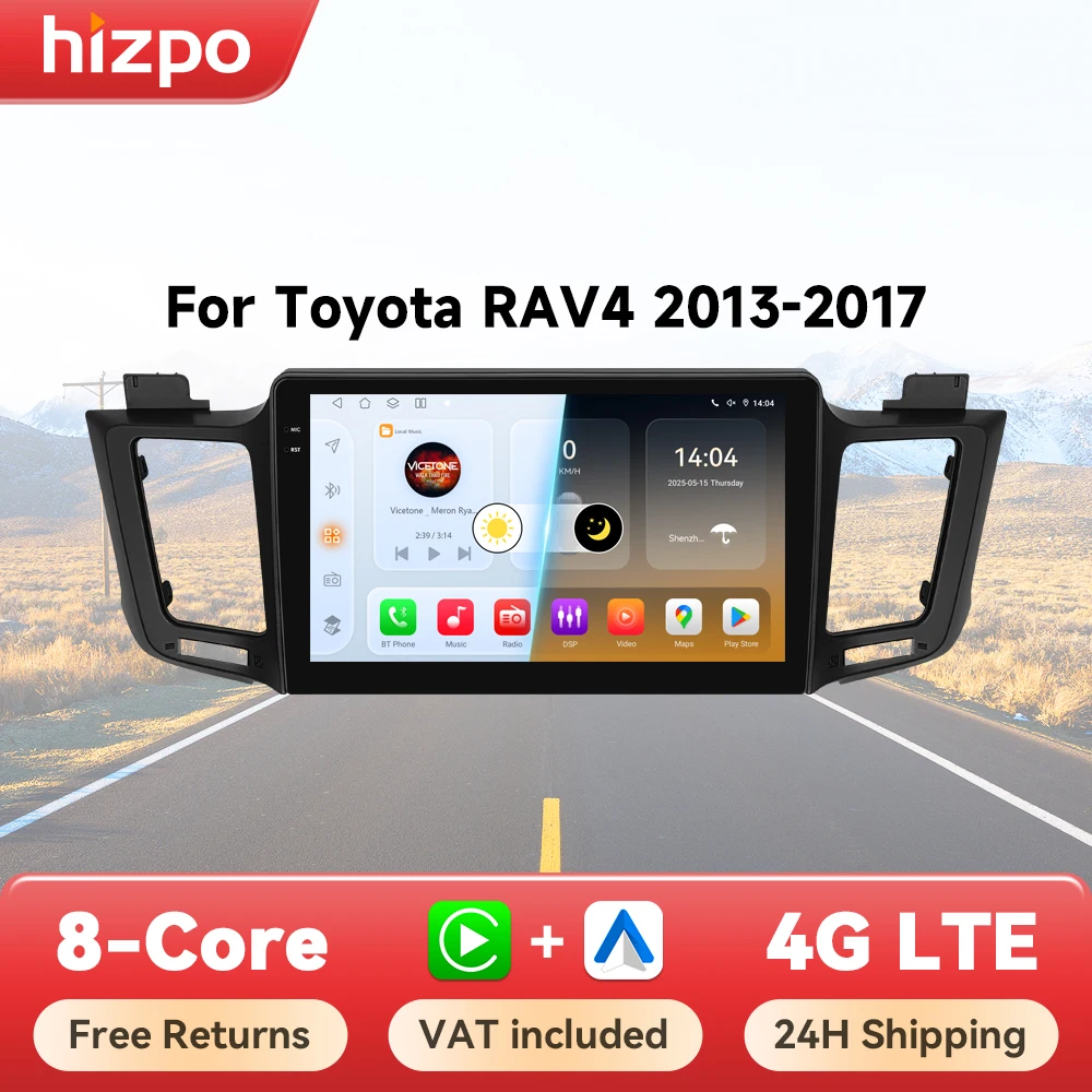 Hizpo-Radio de coche Octa Core para Toyota RAV4 RAV 4 2013-2017, Carplay, AI Voice, 2 din, Android Auto, 4G, Multimedia, GPS, 2 din, estéreo, BT 1