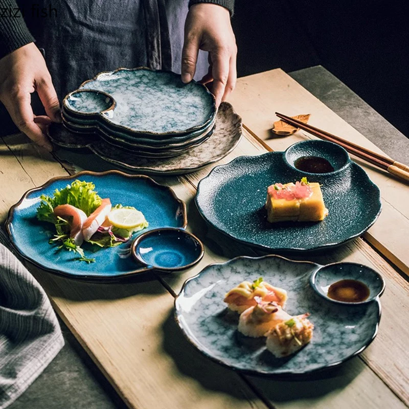 Vintage Irregular Ceramic Plate Dessert Snack Plate Dumpling Sushi Plates Restaurant Molecular Cuisine Creative Tableware