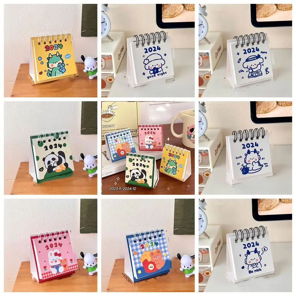 Agenda Organizer 2024 Calendar Cute Schedule Planner Mini Coil Notepad Animal Mini Desktop Calendar Office novelty cute kawaii panda sticky notes memo pads set cool post notepads stationery index check list to do shopping planner tabs