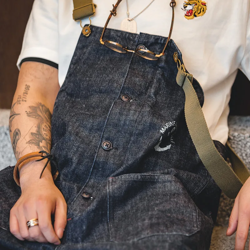 Maden Unisex Denim Overalls Vintage Jumpsuits Baggy Navy Deck Overalls For Female Male Wide-leg Oversize Jeans Couple Clothing 4