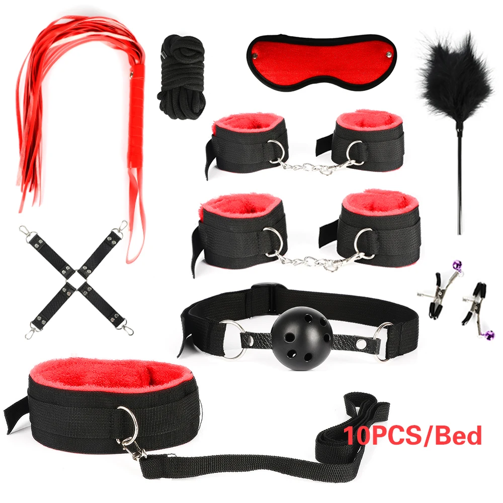 BDSM Kits Adults Sex Toys For Women Men Handcuffs Nipple Clamps Whip Spanking Sex Metal Anal Plug Vibrator Butt Bdsm Bondage Set