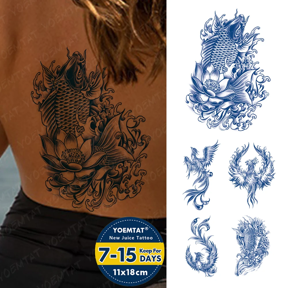 

Juice Ink Lasting Waterproof Temporary Tattoo Sticker Carp Lotus Genipin Herbal Body Art Semi Permanent Fake Tatoo Men Women Arm
