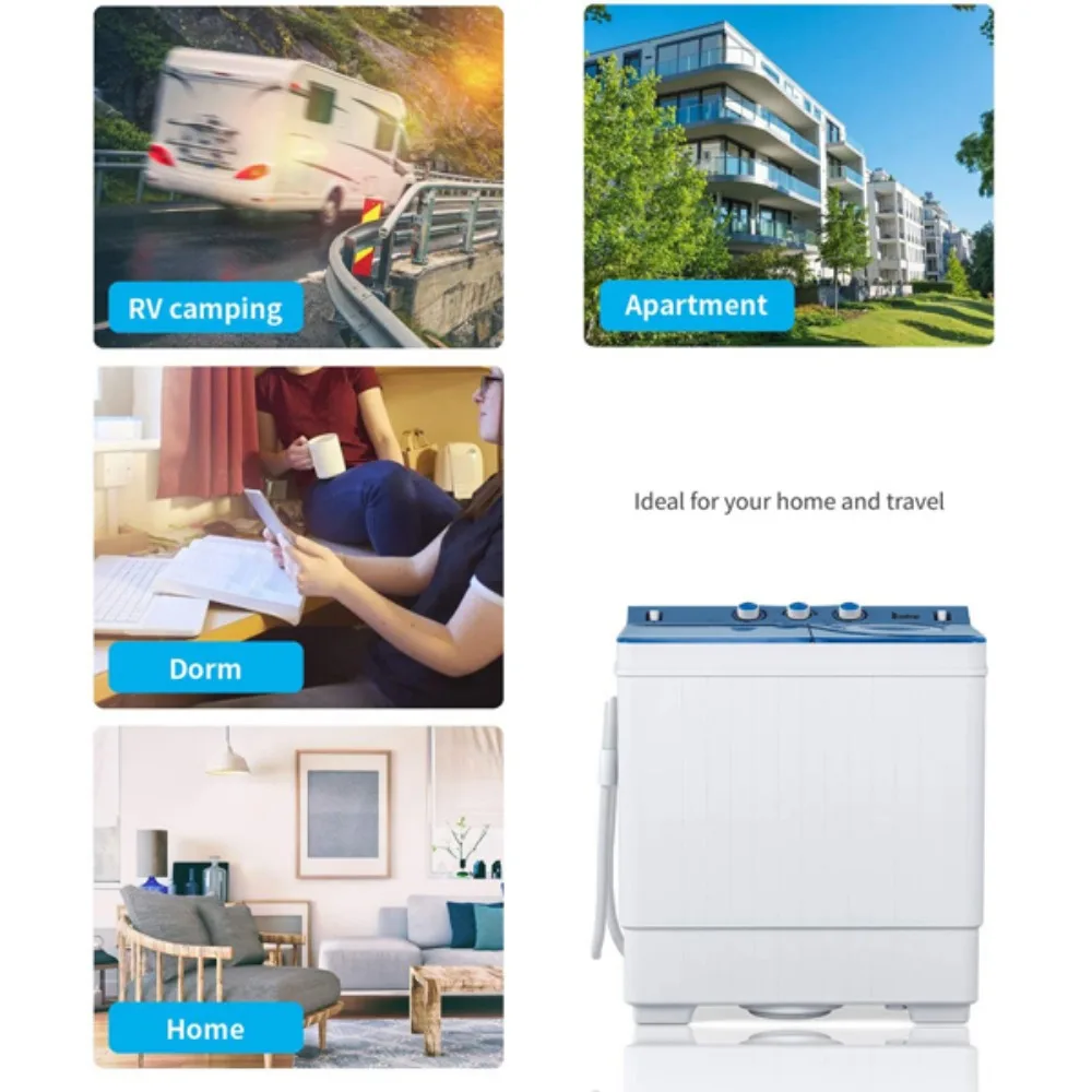 Washing Machine, with Built-in Drain Pump 26Lbs Semi-automatic for Apartment, Dorms, RVs, Camping and More, Washing Machine