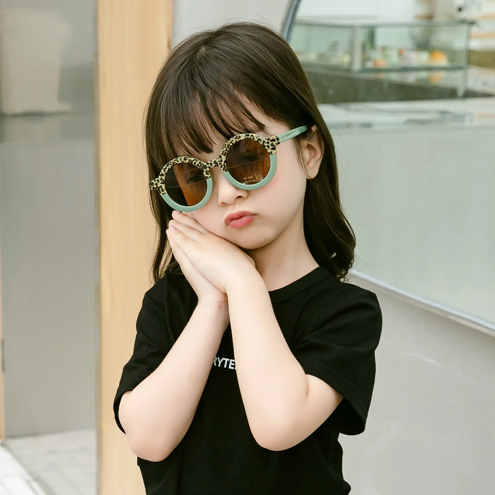 Children Cartoon Round Sunglasses Girl Boy Leopard Double Color Vintage Sunglasses UV Protection Kid Sun Glasses