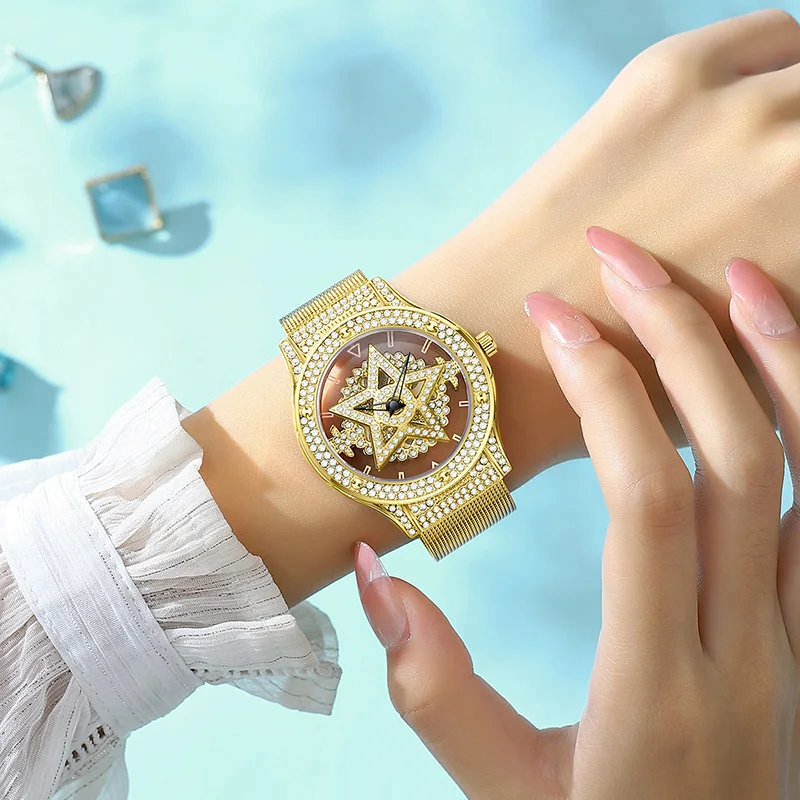 2023 LIGE Luxury Rhinestones Gold Dial Fashion Watches with Stainless Steel Band New Quartz Wristwatches for Women Montre Femme