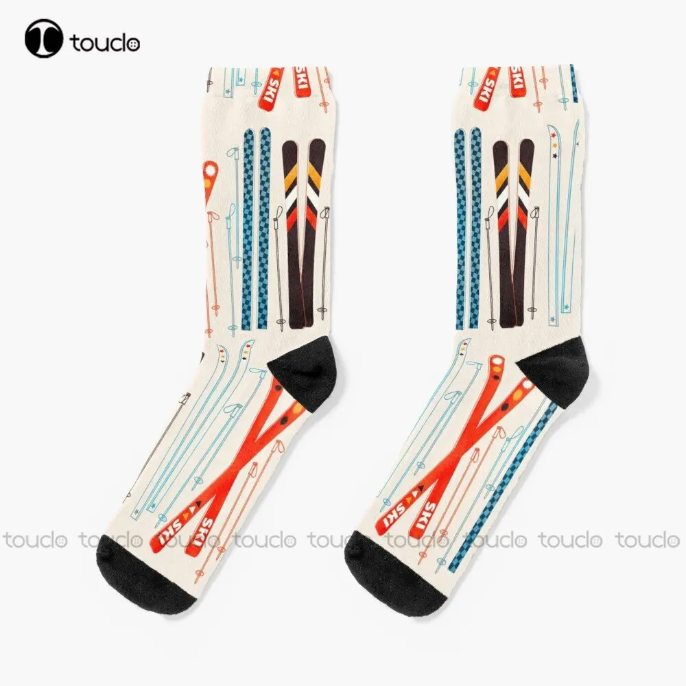 

Colorful Retro Ski Illustration Socks Slipper Socks For Men Fashion Creative Leisure Funny Art Abstract Oil Painting Socks Funny