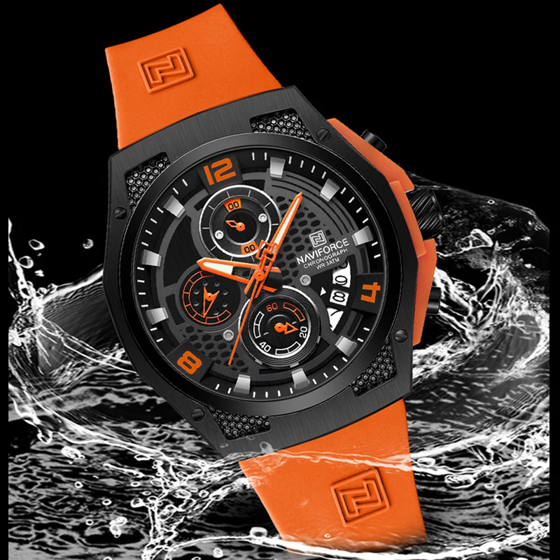 ラグビーフランス代表オフィシャル防水ウォッチ NAVIFORCE Men High Quality Silicone Strap Sport Watch Male