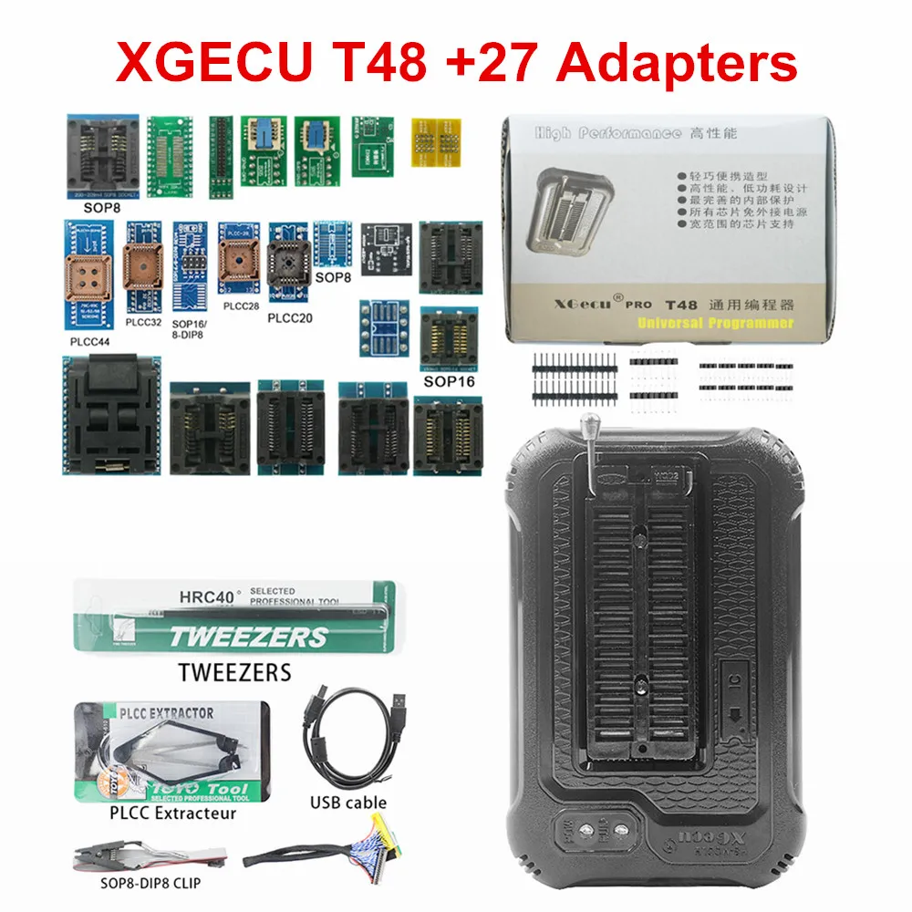 V12.25 Original T48 [TL866-3G] TL866II Plus Replacement Programmer T48 NAND Flash AVR PIC Bios USB Programmer+30PCS Adapters key programmer universal programmer
