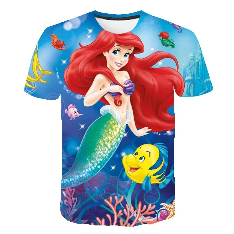 

Mermaid Children's T-Shirts Girls Ariel Princess T Shirts Child Baby Cartoon Tee Tops Clothing Short Sleeve TShirts 1 3-14 Years