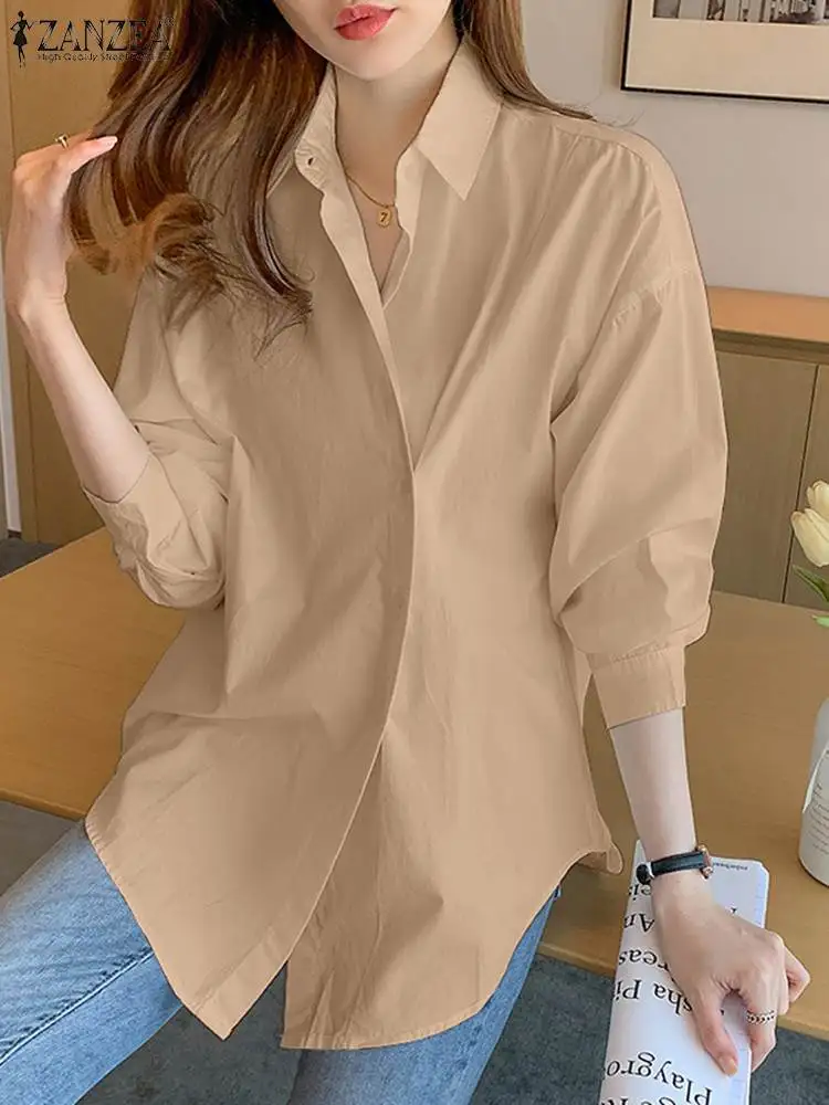 

ZANZEA Women Fashion Blouse Elegant Solid Shirt Autumn Lapel Long Sleeve Blusas Fenmme Causal Loose Work OL Tops Oversize Tunic