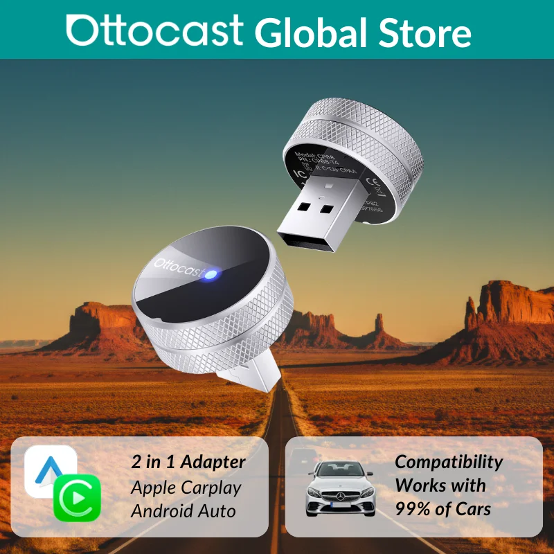 Ottocast Mini Tube Carplay Adapter Android Auto Wireless Compact Auto Reconnect Dual Device Memory Quick Pairing for Fiat Audi