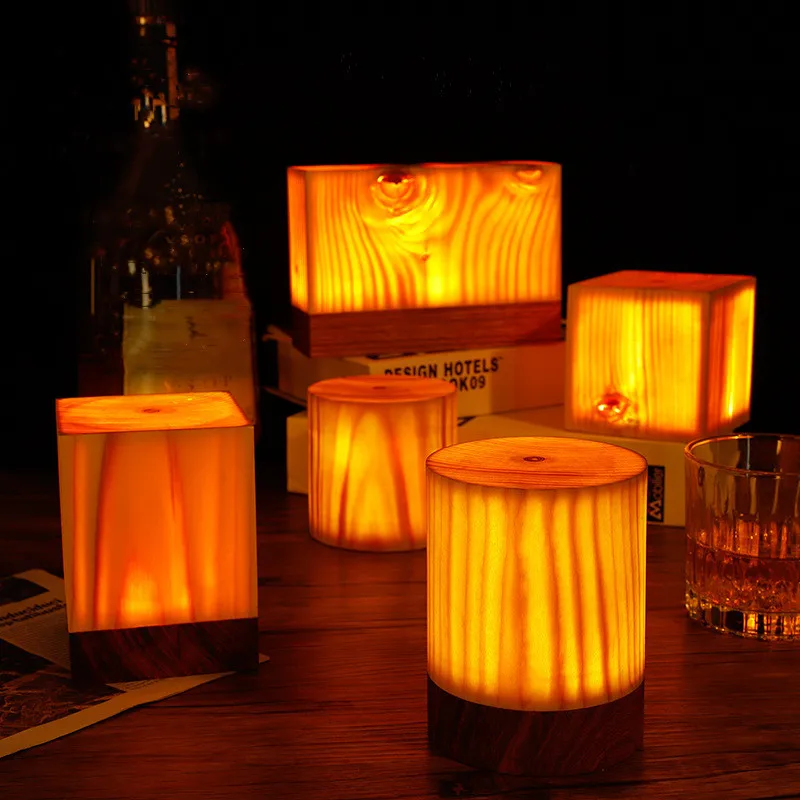 

USB Rechargeable Night Light Touching Control Bedside Light Dimmable Wooden LED Table Lamp for Living Room Bedrooms Office