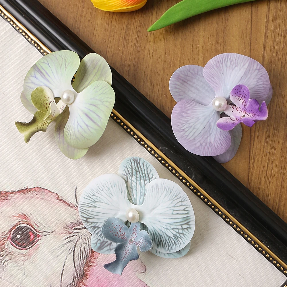 1/3/5pcs Phalaenopsis künstliche Blumen Köpfe Perlen mit Regalen für Home Room Decor Hochzeits dekoration DIY Haar karte Ornament – Detail 3