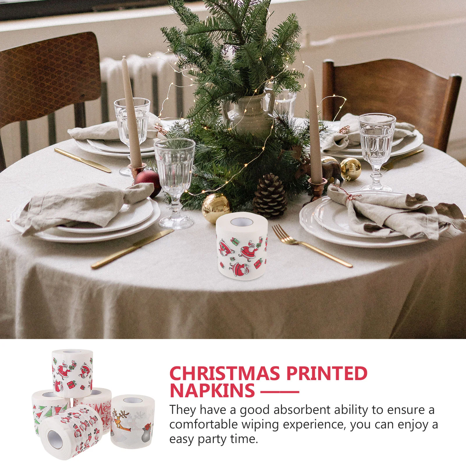 5 Rolls Sink Plunger Christmas Toilet Paper Party Napkins Supplies Tissue for Office