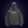Y2K Harajuku Ninja zip up Hoodie Oversized Embroidered Washed Double Hat sweatshirt American style StreetWear Goth Men Women Top 1