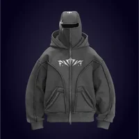 Y2K Harajuku Ninja zip up Hoodie Oversized Embroidered Washed Double Hat sweatshirt American style StreetWear Goth Men Women Top 1