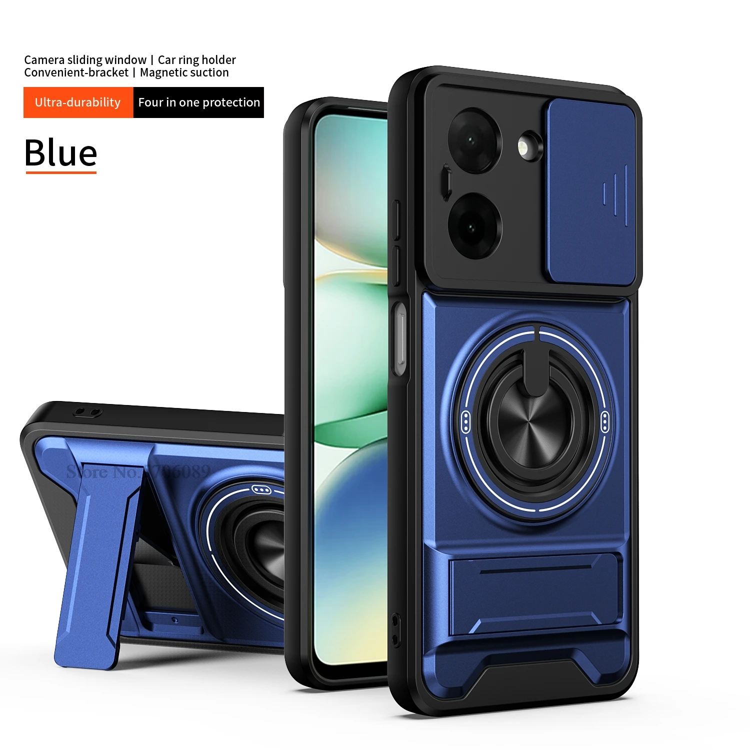 Shockproof Armor Case with Slide Lens Protector and Ring Holder – Dual-Size Phone Cover