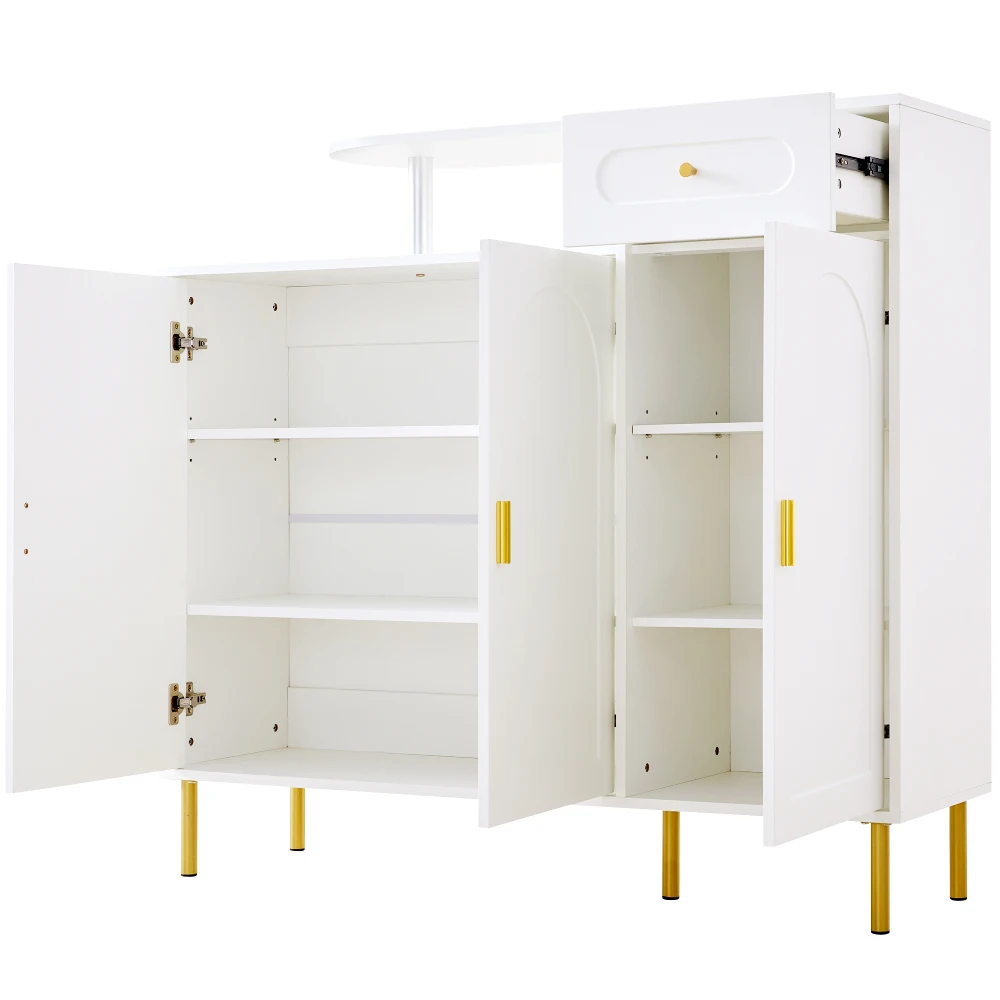 PINGGO Weiße Kommode Sideboard Schuhschrank mit Metallgriffen 1 Schublade 3 Türen auf Metallfüßen für Schlafzimmer-Aufbewahrung – Detail 10