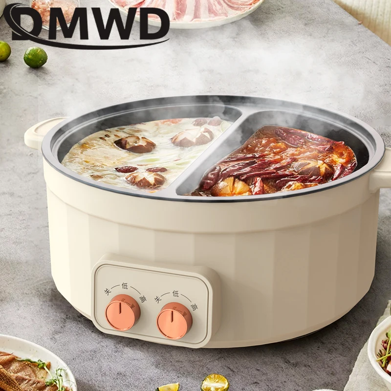 DMWD Electric Cooking Pot Multifunctional Electric Hot Pot Divided Shabu Non Stick Double-flavor Hotpot Cooker