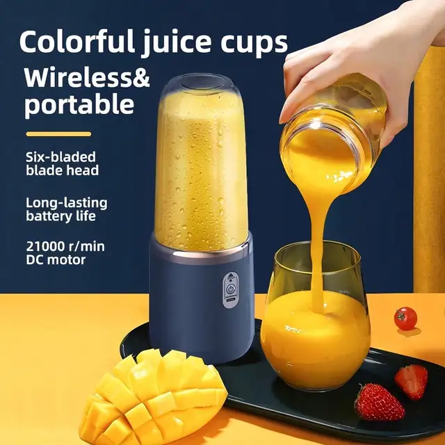 Juicer Cup + Portable Outdoor Cup, Dual Cups, Detachable, Easy To Clean, For Making Fine Juice, Fruit Blender, Beverage Maker, Suitable For Home, Outdoor Travel, Office, USB Charging, Portable Blender, Juice Mixer - Perfect Gift For