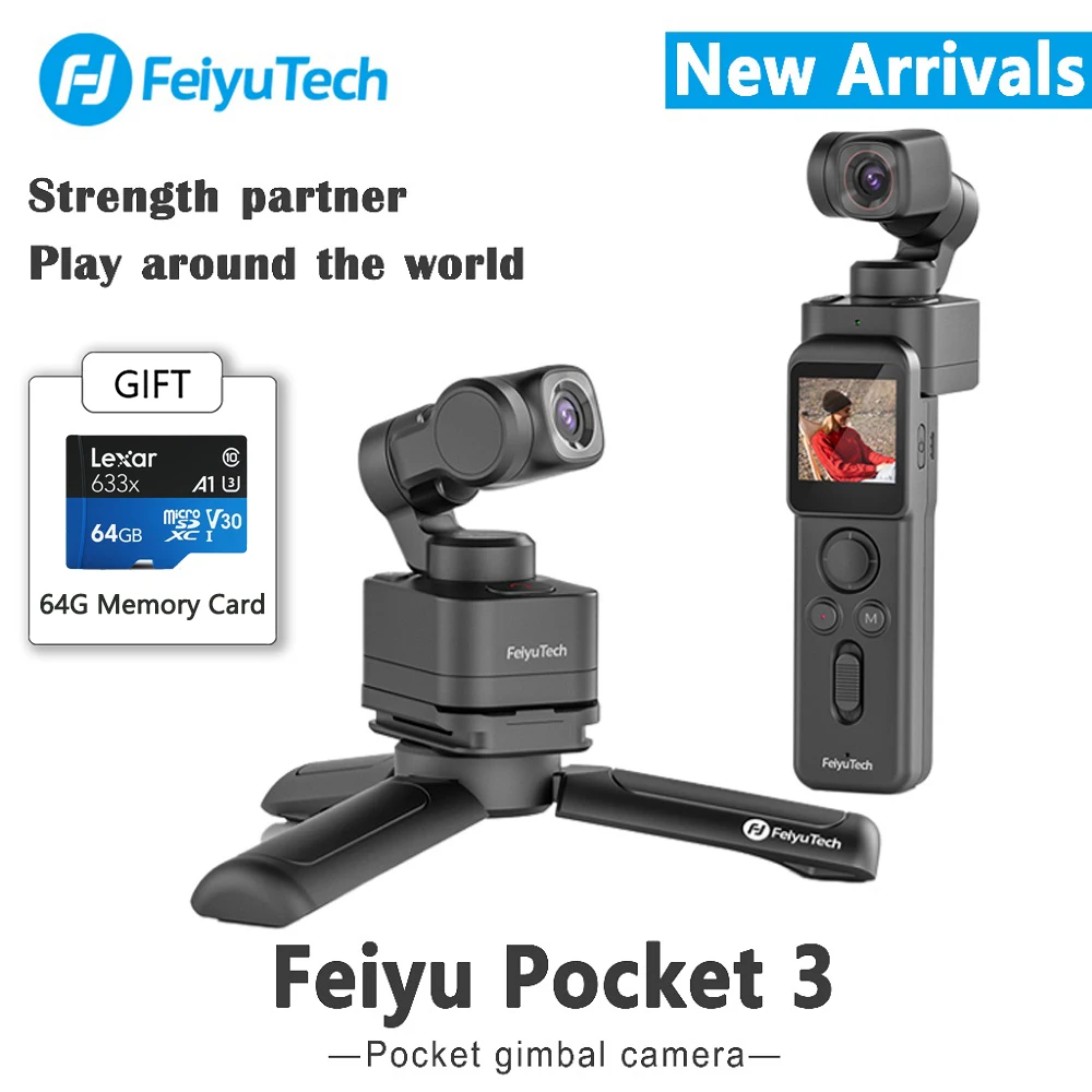 FeiyuTech Feiyu Pocket 3 Cordless Detachable 3-Axis Stabilizer Gimbal Camera 4K60fps Footage Magnetic Attach AI Tracking Follow camera gimbal