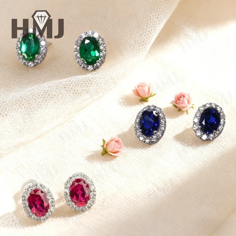 Rubin/Saphir/Lab Grown Columbia Smaragd Oval Cut Ohrringe Eleganter VVS1-Edelsteinschmuck Perfektes Weihnachts-Ostergeschenk für Frauen – Detail 3