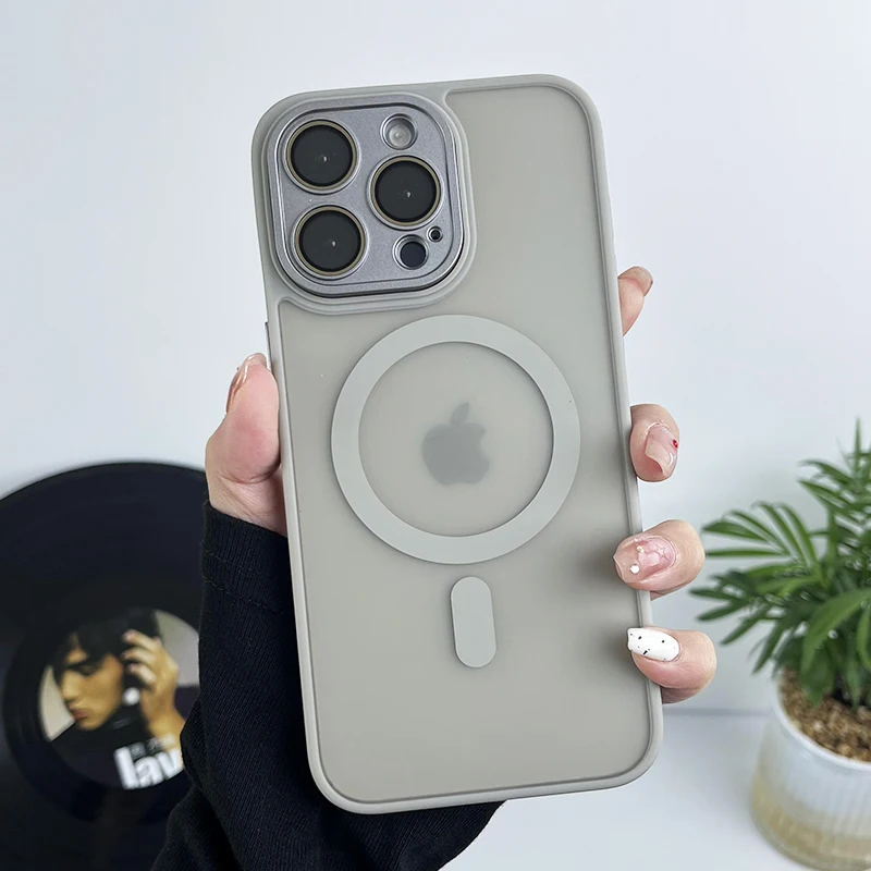 thumbnail image 1 of Matte Magnetic Clear Ultra Thin Slim Phone Case for iPhone 11 12 13 14 15 Pro Max Wireless Charging Magsafe Cover with Lens Film, 1 of 5