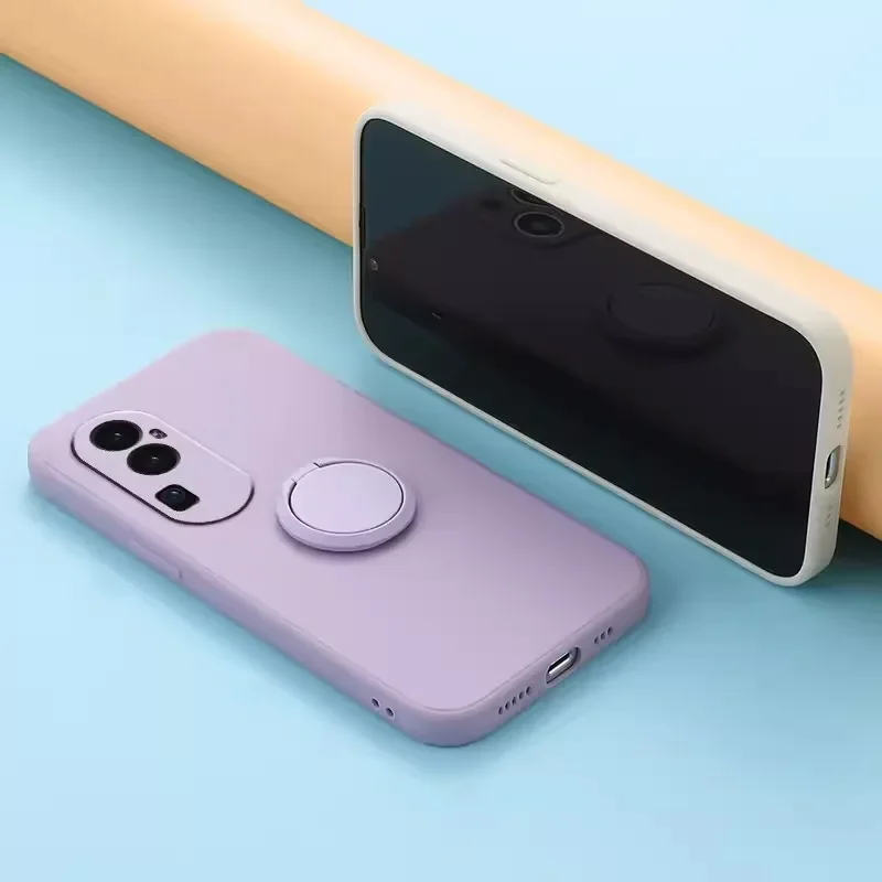 Silicone Square Case with 360° Finger Ring and Phone Bracket, Soft Back Cover
