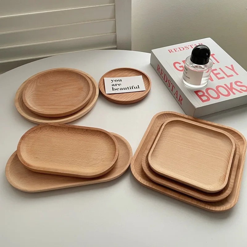 Vassoio in Legno di Grano, Piatto Rotondo per Dessert in Stile Giapponese, Resistente al Calore, per Caffè e Tè - immagine 2