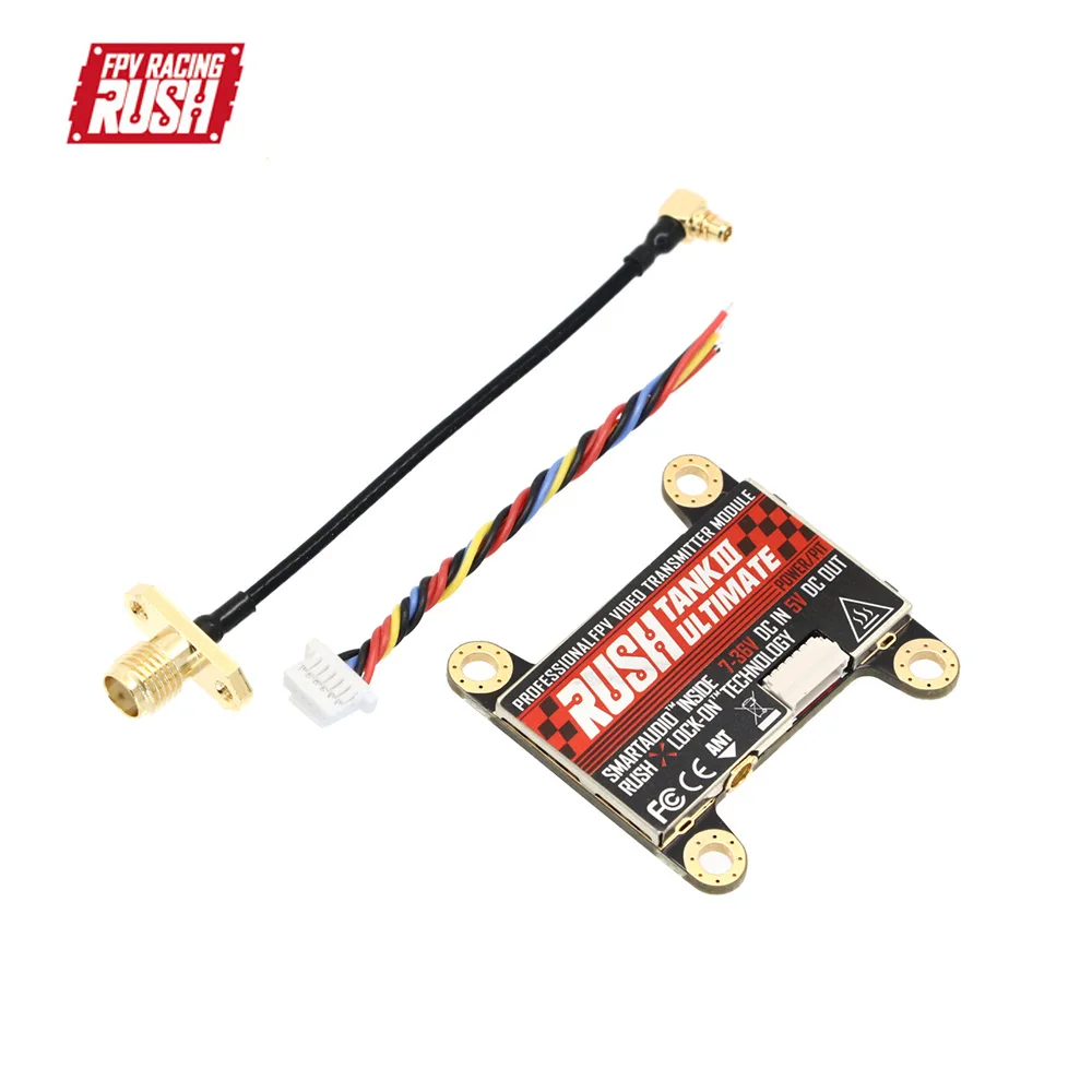 Installation du RUSHFPV Tank III VTX 800mW SmartAudio sur un châssis de drone FPV, câblages visibles.