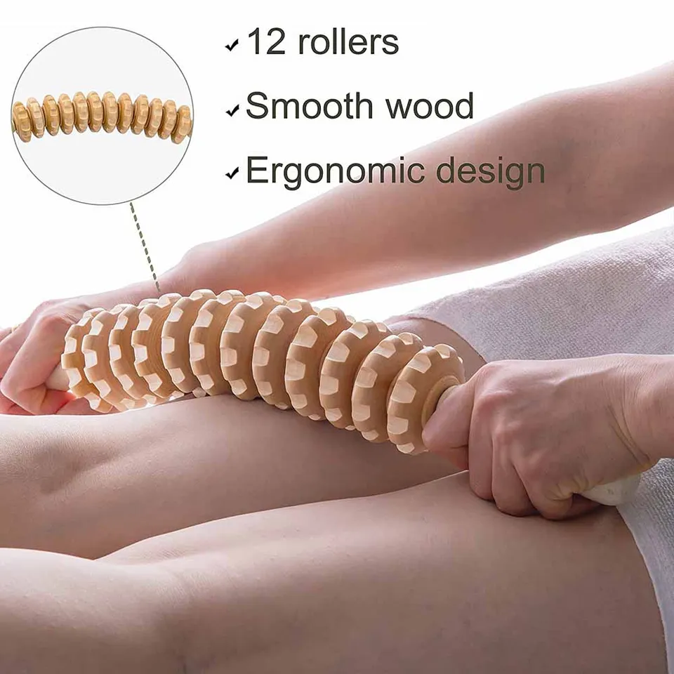 Rodillo curvo para drenaje linfático, herramienta de masaje de madera para terapia, maderoterapia colombiana, masajeador anticelulítico_voghion.com
