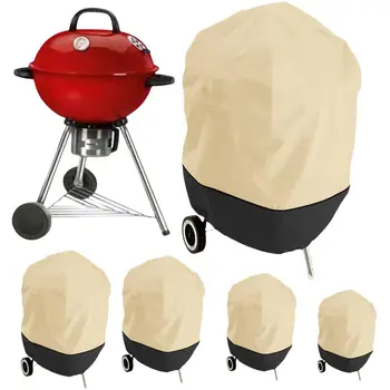 210D Oxford Cloth BBQ Cover For Weber Beige Black Waterproof Dust Barbecue Cover Outdoor Fire Pit Stove Covers Round BBQ Hood