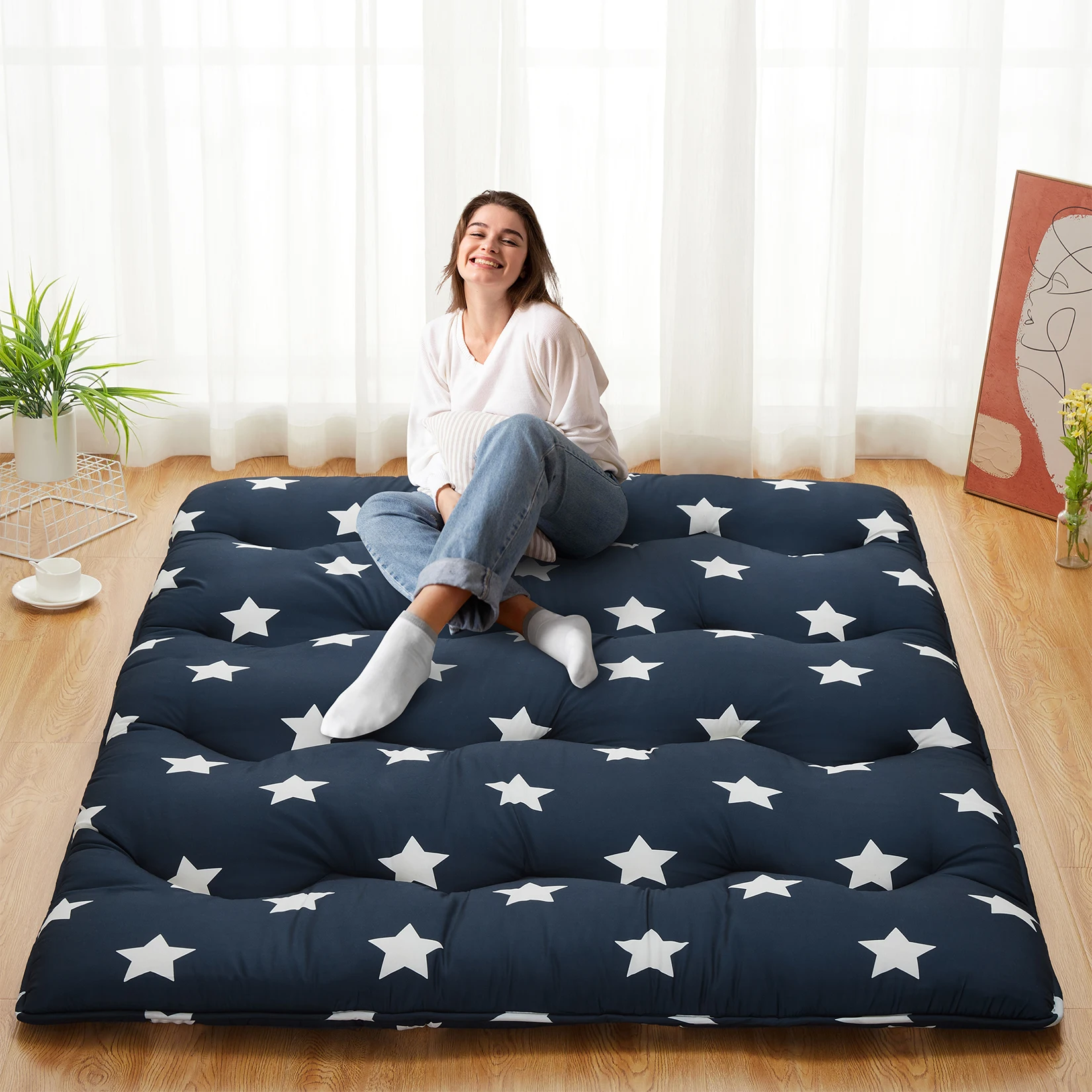 105Gsm Polyester Brushed Fabric 16D 4Cm Sponge Tatami Japanese Mat-Star