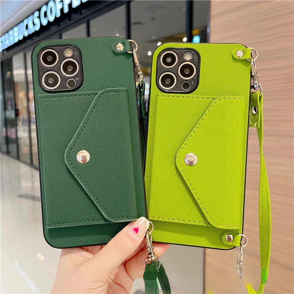 

Suitable for iphone14 Cross Grain Change Card Case 13promax Diagonal Strap Lanyard 12mini 11pro Xsmax Xr 7g 8plus Leather Cover