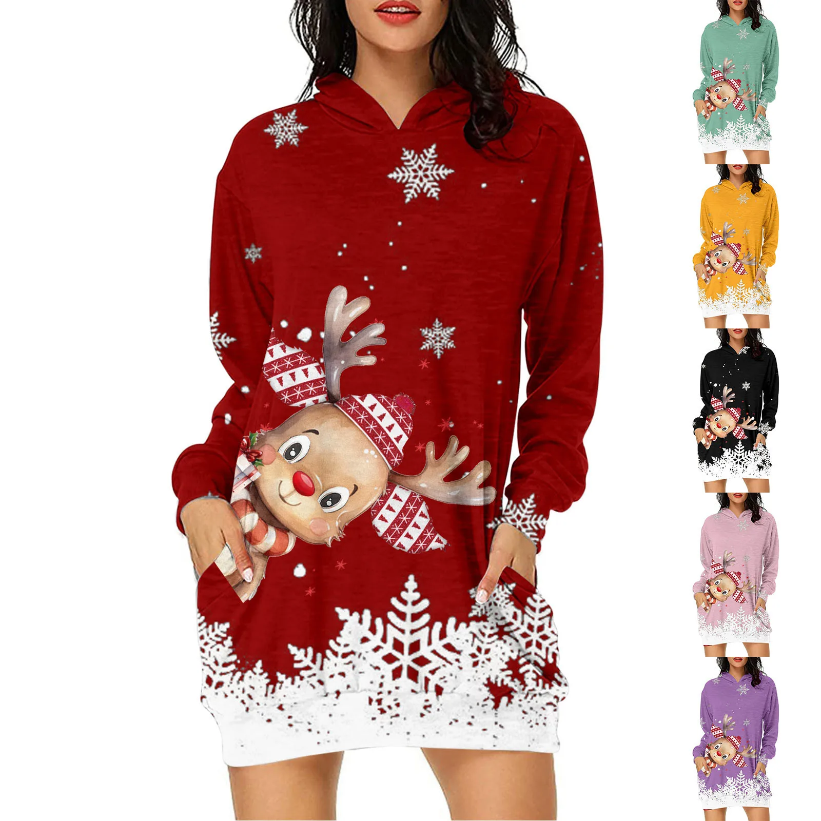 

Women's Casual Little Cute Christmas Deer And Gift Printed Long Hooded Sweatshirt For Autumn And Womens Lightweight Sweatshirt