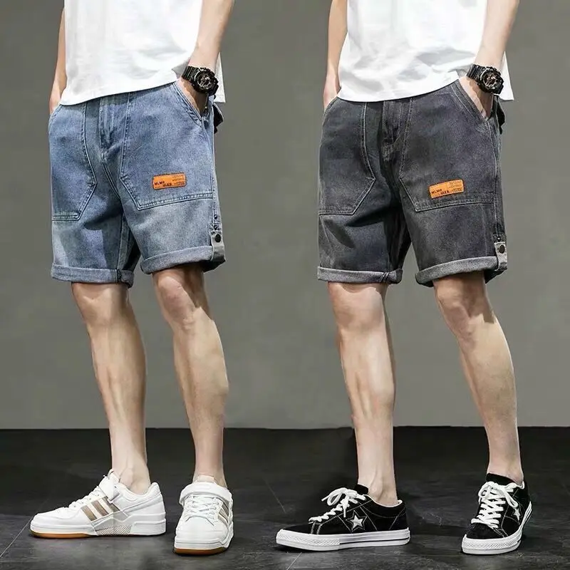 Korean Retro Casual Denim Shorts for Men's Summer Thin Jeans Cargo Shorts Men Knee Length Basketball Gym Y2k Sweatpants