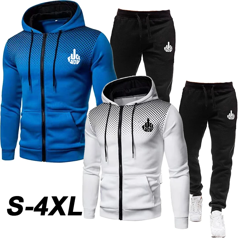 New Men's Fashion Gradient Color Sweater Suit Zipper Hoodie Sweater Coat Casual Sports Coat+Casual Sports Pants Jogging Pants