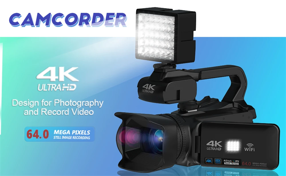 Câmera de vídeo digital com foco automático, 4K, filmadora 64MP,   Live Stream, girar 4.0 Touch Screen, Vlog Recorder, 18X, WiFi, Webcam -  AliExpress