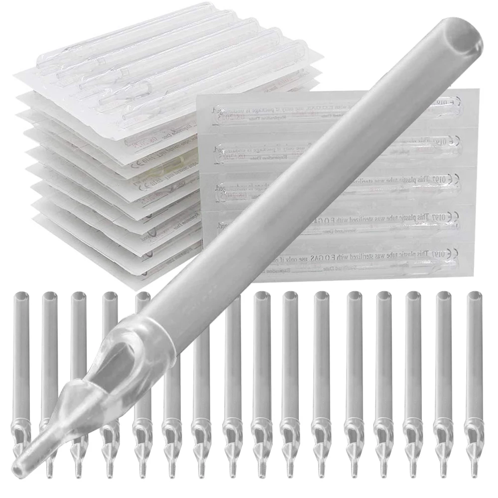 Long Tattoo Tips White Disposable Tattoo Nozzle Tips Tube for Machine Needles Supply 50PCS disposable tattoo tips