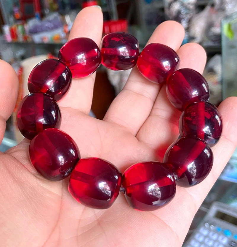 

Сертификат 20*21 мм натуральный барабан мексиканский браслет из красных янтарных бусин 7,5"