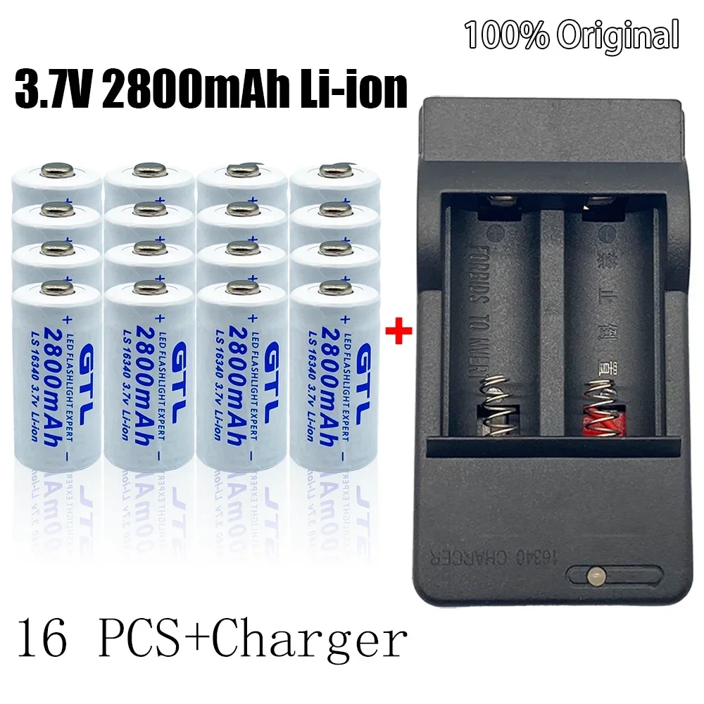 Rechargeable Battery 2-20pcs CR123A RCR123 ICR16340 Battery 2800mAh 3.7V Li-ion for Security Camera L70+16340 Charger