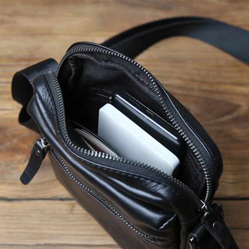 NZPJ Genuine Leather Men's Shoulder Bag Natural Top Layer Cowhide Crossbody Bag Casual Small Backpack  Mobile Phone Bag