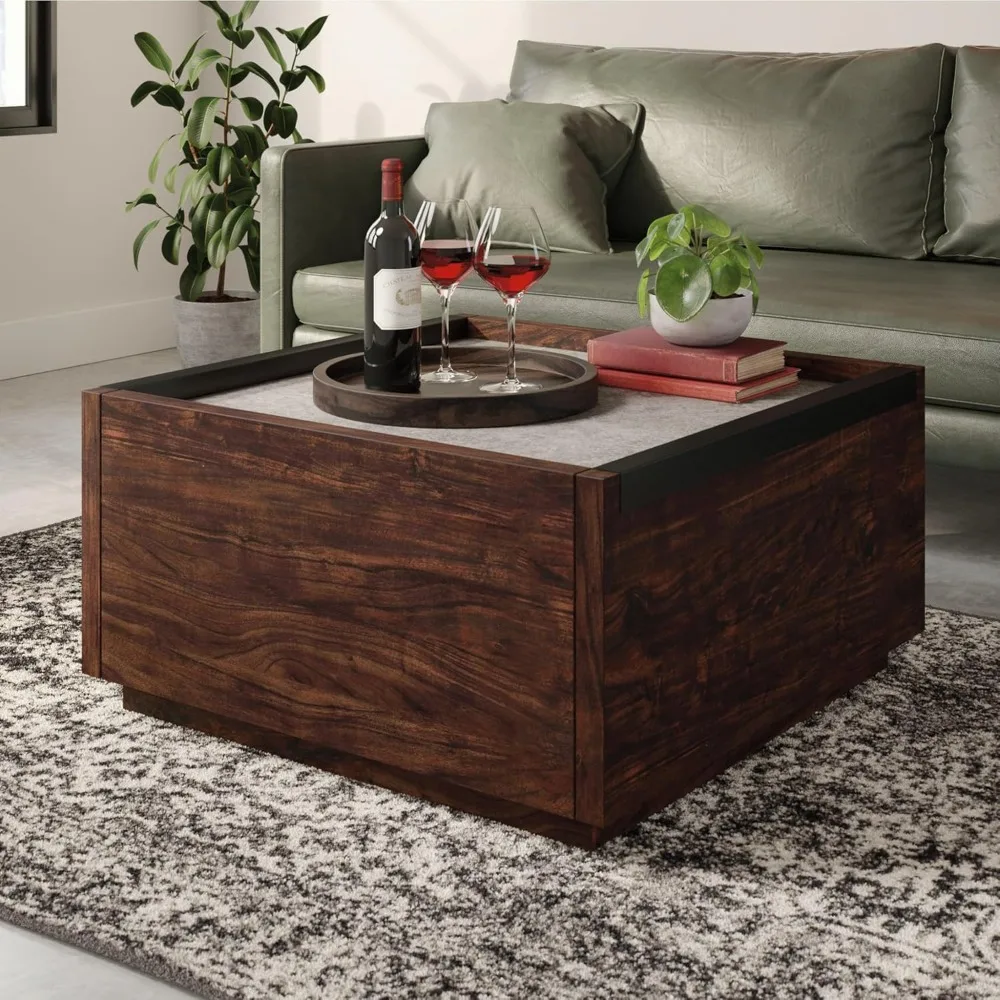 Coffee Table, L: 31.02" x W: 30.95" x H: 16.06", Rich Walnut Finish 2