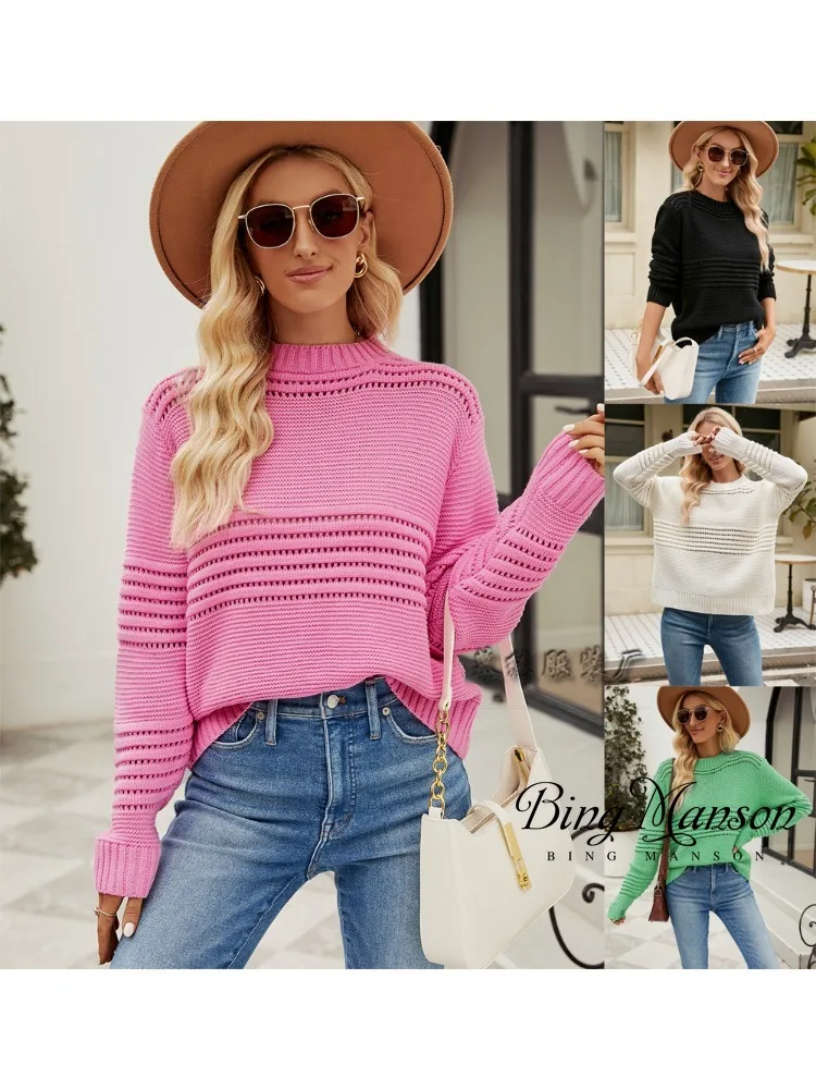 

Autumn and Winter New Women's New Pullover Sweater Versatile Pit Stripe Round Neck Women's Knitwear Fashion Pullover Sweater