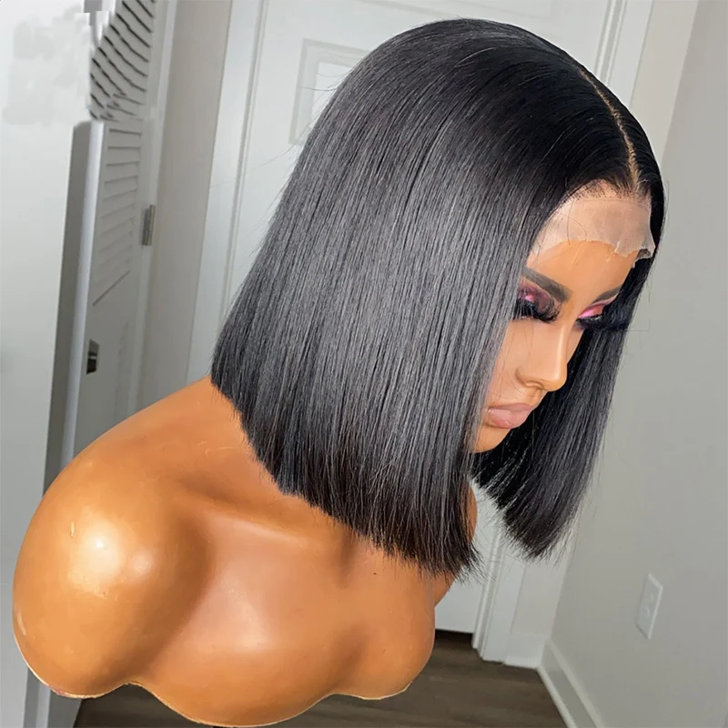 

Natural Black Short Bob wig Silky Straight Lace Front Wig 180% Density For Black Women With Baby Hair Glueless Wig Daily Wigs