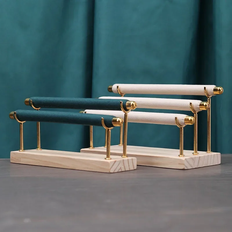 Elegant Wooden Ring Display Stand with Multi-Layer Sponge Holder and Detachable Metal Frame